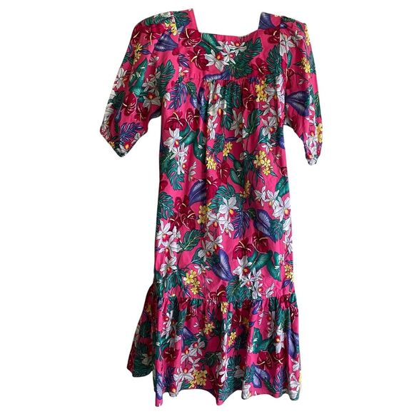 Hawaiian Casuals MuuMuu Dress Womens Small Floral Ruffle Pocket Hawaii - Picture 5 of 6